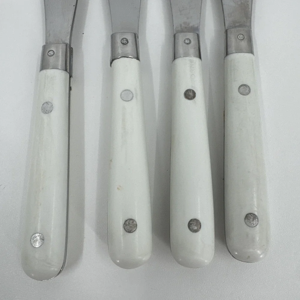 WF Mardi Gras Knives Stainless Riveted Handles White Lot‎ 4 Flatware